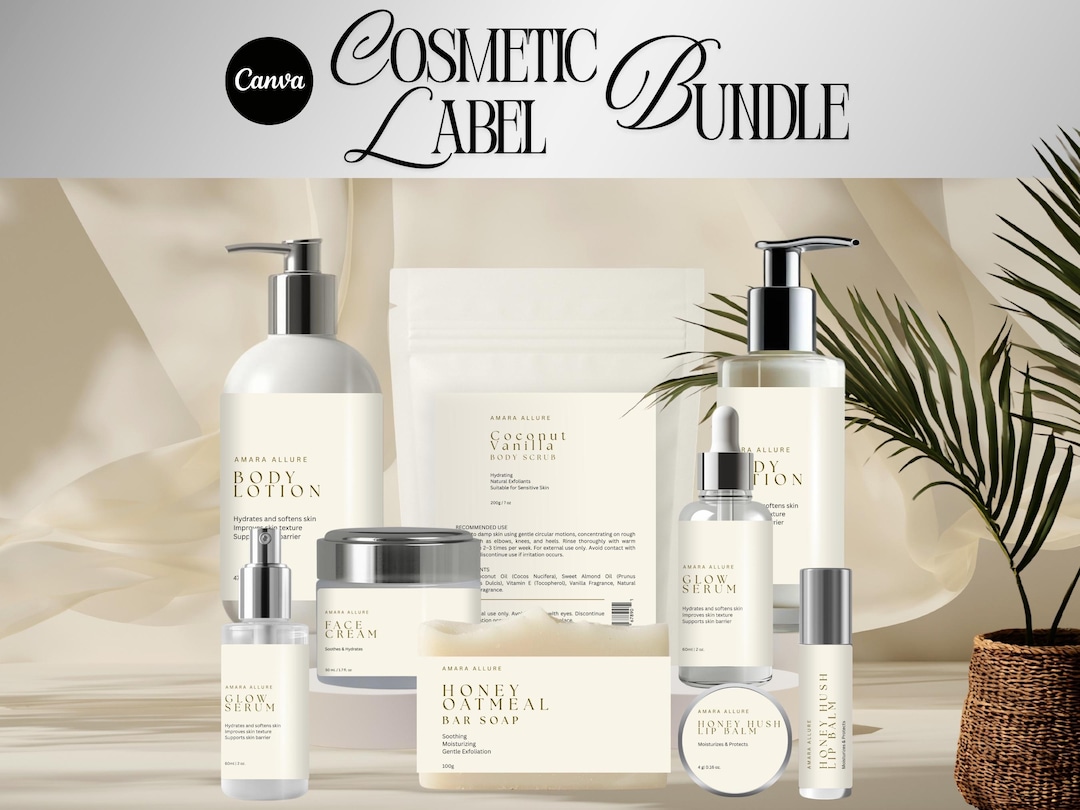 Minimalist Cosmetic Label Template Bundle | Editable Skincare Labels ...