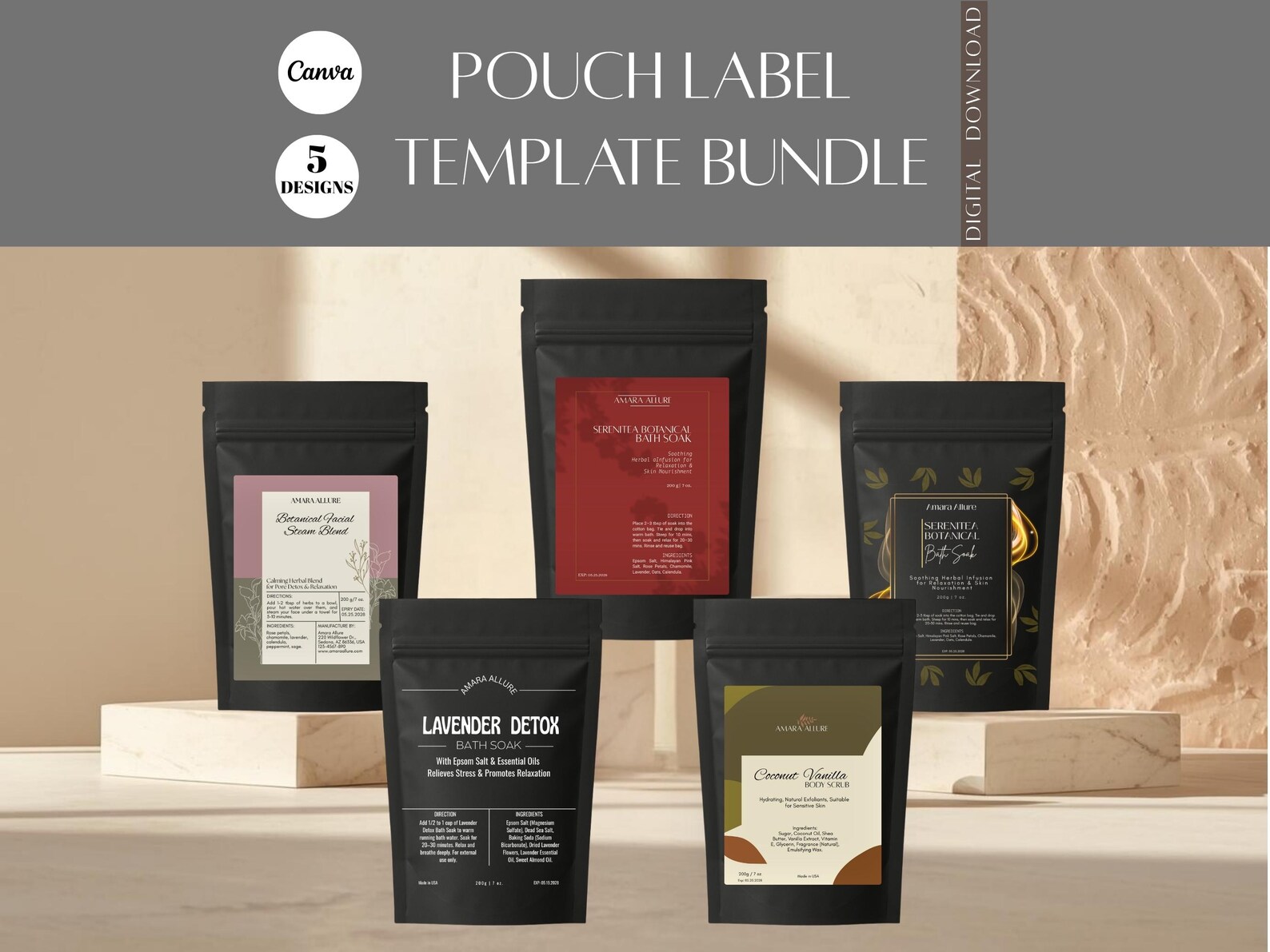 Pouch Label Templates Bundle, Editable Stand up Pouch Packaging, Food ...