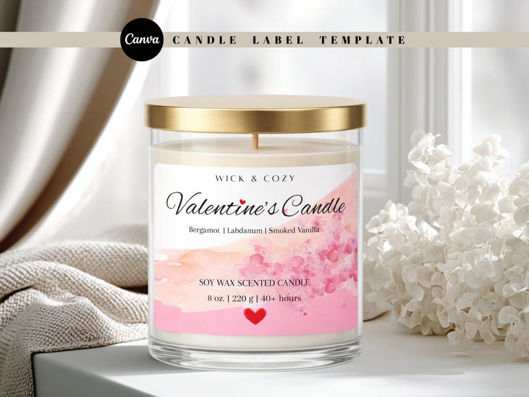 Valentine Candle Label Template | Editable Candles Sticker | Romantic ...