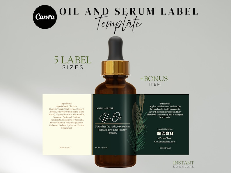 Aesthetic Serum & Oil Label Template, Minimalist Skincare Labels, Editable Cosmetic Packaging Label, Beauty Product Branding, Canva Design