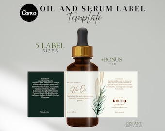 Aesthetic Hair Oil & Serum Bottle Label Template Editable Printable DIY Haircare Label Design Branding Product Label Template Green White
