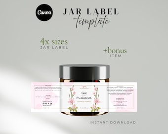 Botanische Blumenglas-Etikettenvorlagen | Canva bearbeitbare Kosmetiketiketten für Hautpflege & Körperpflege | Druckbare Produktaufkleber