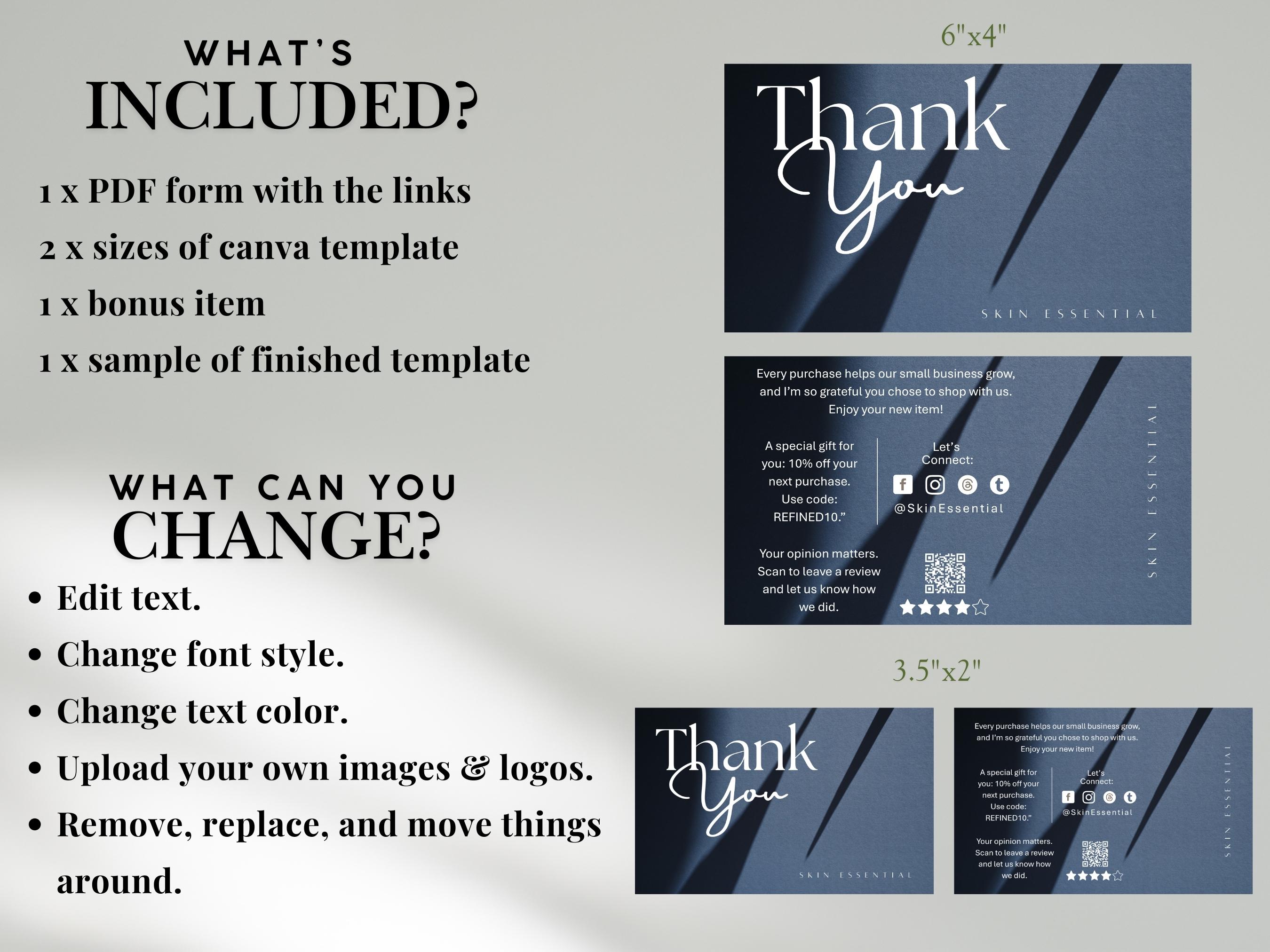 Thank You Card Canva Template | Packaging Insert Discount Card | Small ...