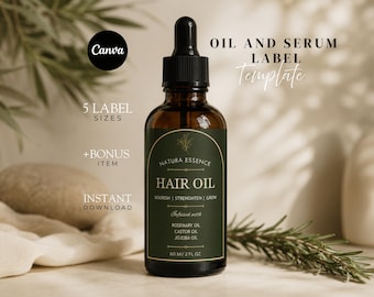 Oil and Serum Canva Label Template Green Botanical Skincare Labels Editable Cosmetic Bottle Branding Wrap Label Printable Minimal Design