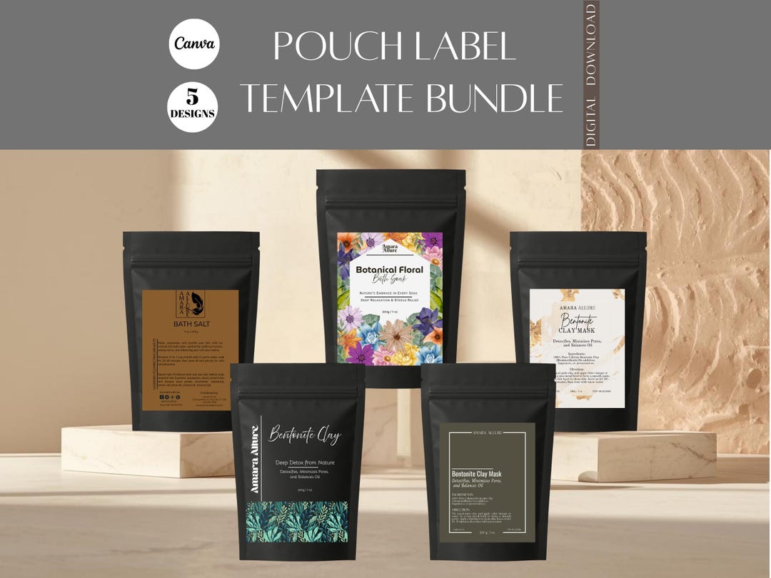 Pouch Label Templates Bundle, Editable Packaging Labels, Stand up Pouch ...