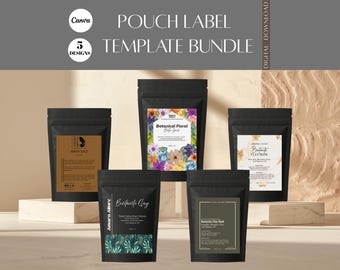 Pouch Label Templates Bundle, Editable Packaging Labels, Stand Up Pouch Design, Food & Cosmetic Branding, Canva Templates
