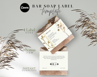 Plantilla de etiqueta para jabón en barra / Plantillas editables de Canva / Envoltorios de jabón imprimibles / Empaques de jabón DIY / Marca para pequeñas empresas
