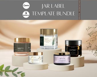 Kosmetikglas Label Template Bundle, Canva bearbeitbare Glas- und Behälteretiketten, druckbare Branding-Verpackung
