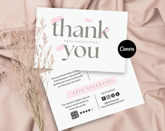 Modello di biglietto di ringraziamento per piccole imprese, modello Canva modificabile, biglietto di ringraziamento stampabile per i clienti, biglietto da inserire nella confezione.