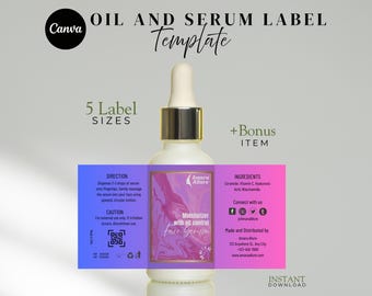 Serum Etikettvorlage bearbeitbar in Canva, Hautpflege Flaschenetikett, Kosmetik Verpackungsdesign, Minimalist Beauty Branding, Sofort Download