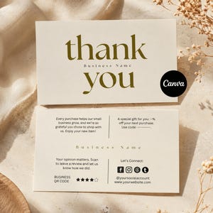 Modello minimalista per biglietto di ringraziamento / Inserto per confezione modificabile in Canva / Biglietto da visita stampabile / Biglietto di ringraziamento per i clienti