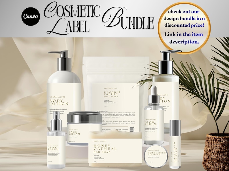 Modello di etichetta modificabile per olio e siero – Design minimalista per adesivi per bottiglie di prodotti per la cura della pelle – Canva Packaging per il branding delle piccole imprese immagine 2