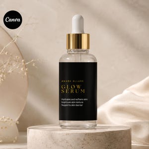 Minimalist Serum & Oil Label Canva Template, Editable Skincare Label, Cosmetic Packaging Design, Modern Beauty Branding