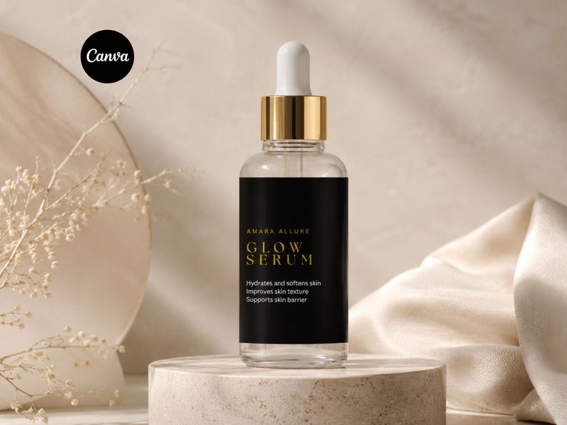 Minimalist Serum & Oil Label Canva Template, Editable Skincare Label, Cosmetic Packaging Design, Modern Beauty Branding