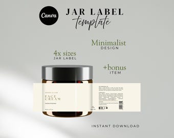Editable Jar Cosmetic Label Template – Minimalist Skincare Label Design for Creams, Scrubs & Balms – Canva Printable Packaging