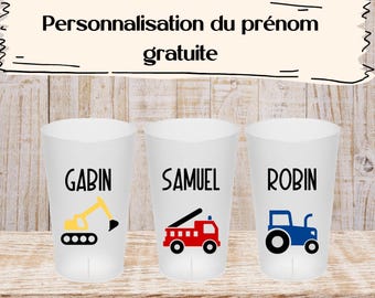 Gobelet personnalisé pour enfant thème tracteur | ferme | pompier | travaux | pelleteuse | école | anniversaire | personnalisation verre
