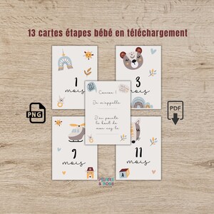 13 cartes étapes boho bébé de la naissance au 1 an en téléchargement idée cadeau / shooting photo