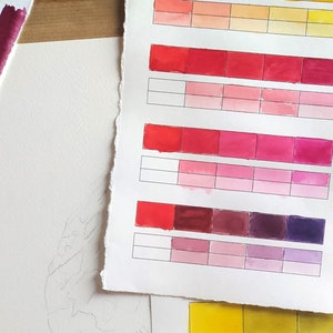 Nuancier aquarelle 2 couleurs. Ce nuancier vous permet d&#39;étudier l&#39;interaction des couleurs. Pour acrylique, huile et autres.