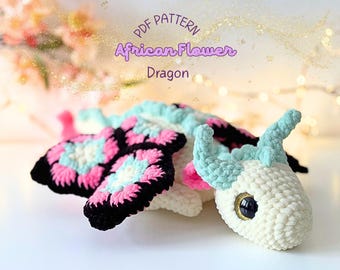 Dragon Crochet Pattern PDF, African Flower Amigurumi Pattern, Geometric Plushie DIY Tutorial