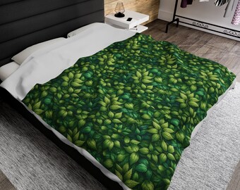 Green leaf blanket, Leaf blanket, Velveteen Plush Blanket, Fantasy blanket