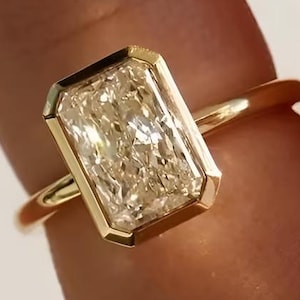 3 CT Radiant Cut Moissanite Engagement Ring | Bezel Set Solitaire Wedding Ring | 14K Solid Gold | Anniversary Gift for Her