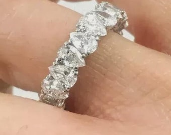 Birnen-Schliff-Band, 14K solides Gelbgold-Band, minimalistisches Band, Ost-West-Diamant-Band, volles Eternity-Band, stapelbares Band, Jubiläumsgeschenk