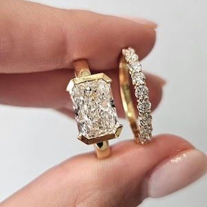 3 CT Radiant Cut Lab Diamond Engagement Ring Set | 14K Solid Gold Bridal Ring | Diamond Wedding Band | Gift for Her | Radiant Cut Moissanite