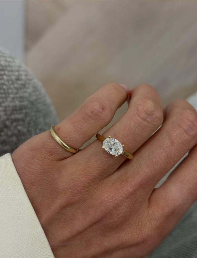 2 Carat Oval Lab Grown Diamond East West Engagement Ring / Two Tone ...