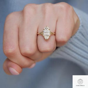 Marquise Cut Moissanite Anniversary Ring | 14K Yellow Gold Wedding Ring | Marquise Engagement Promise Ring Gift for Her