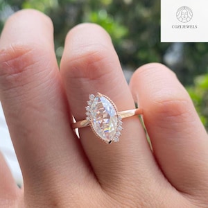 Marquise Cut Moissanite Engagement Ring 10K Solid Gold Anniversary Ring Wedding Ring Solitaire Ring Diamond Ring Gift for Her Promise Ring