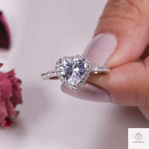 Heart Shape Halo Engagement Ring | 1-2 CT Lab Diamond in Cathedral Setting | Unique Proposal & Anniversary Gift