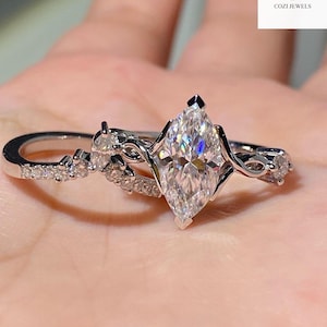 1 CT Marquise Cut Lab Diamond Engagement Ring Set - 925 Silver Wedding, Anniversary, or Proposal Bridal Ring Gift