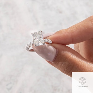 Hidden Halo 2.00 ct Radiant Cut Lab Diamond Engagement Ring for Women | Unique Pave Wedding Ring | Lab Diamond Gift