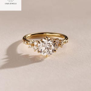 Vintage Round Moissanite Engagement Ring | Unique Snowdrift 6 Prong White Gold Ring | Diamond Wedding Ring for Women