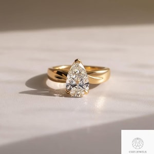 Pear Shaped Diamond Ring | 1.50 CT Lab Grown Diamond | Solitaire Engagement Ring | F/VS Tear Drop Diamond | Anniversary Gift for Her