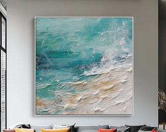 Abstract Handmade Painting, Stunning Sea And Beach View Art,100% Original, Modern Acrylic Canvas Art,Wall Decor Living Room, Office Wall Art