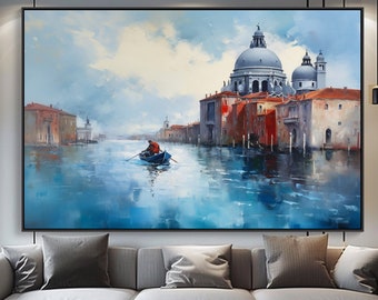 100% Venice Abstract Oil Painting On Canvas,Vibrant Street Scenee, Handcrafted Textured Artwork For Office Wall Decor Or Housewarming Gift