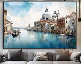 Peinture à l'huile abstraite sur toile 100% Venise, scène de rue vibrante, oeuvre d'art texturée artisanale pour décoration murale de bureau ou cadeau de pendaison de crémaillère