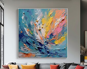 Peinture abstraite 100 % originale, peinture acrylique faite main sur toile, superbe décoration d'intérieur, peinture sur toile acrylique éclatante, cadeau de pendaison de crémaillère idéal