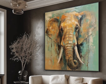 Pintura al óleo 100% de elefante, arte acrílico moderno para el hogar, regalo artístico para coleccionistas y aficionados a los elefantes, obra de arte de elefante acrílico vibrante