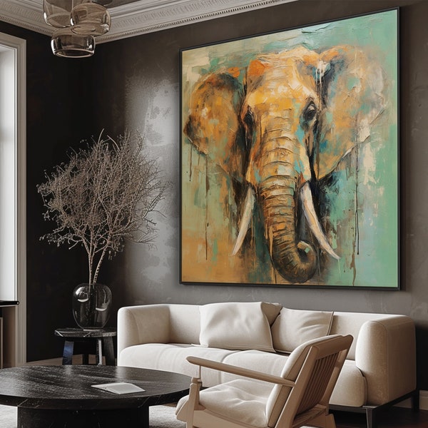 100 % peinture à l'huile d'éléphant, art acrylique moderne pour la maison, cadeau artistique pour collectionneurs et amateurs d'éléphants, oeuvre d'art acrylique vibrante d'éléphant