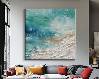 Abstrakter Sonnenuntergang Gemälde, Atemberaubende Meer und Strand Blick Kunst, 100% Original, moderne Acryl Leinwand Kunst, ideal für Display Art, Geschenk für Enthusiasten