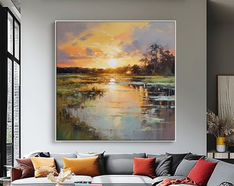 Abstraktes Sonnenuntergangsgemälde, atemberaubende Kunst mit Meer- und Strandblick, 100 % Original, moderne Acryl-Leinwandkunst, ideal für Display-Kunst, Geschenk für Enthusiasten