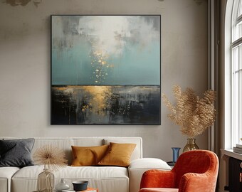 Handmade Painting  , Stunning Ocean View With Gold Accents , Modern Acrylic Canvas Art , Great For Living Room Display , Art Enthusiast Gift