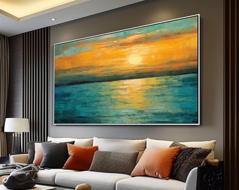 Abstract Sunset Painting , Stunning Sea And Beach View Art ,100% Original, Modern Acrylic Canvas Art, Great For Display Art, Enthusiast Gift