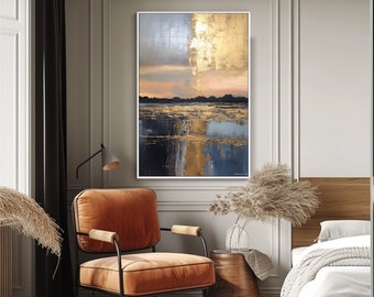 Handgefertigte Malerei, Atemberaubender Blick auf das Meer mit Goldakzenten, moderne Acryl-Leinwandkunst, ideal für Wohnzimmer, Geschenk für Kunstliebhaber