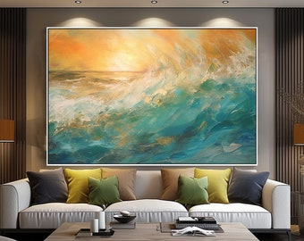 Peinture abstraite faite main, superbe vue sur la mer et la plage, 100 % original, art moderne sur toile acrylique, décoration murale salon, art mural bureau