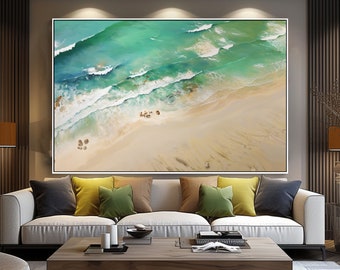 Peinture abstraite faite main, superbe vue sur la mer et la plage, 100 % original, art moderne sur toile acrylique, décoration murale salon, art mural bureau