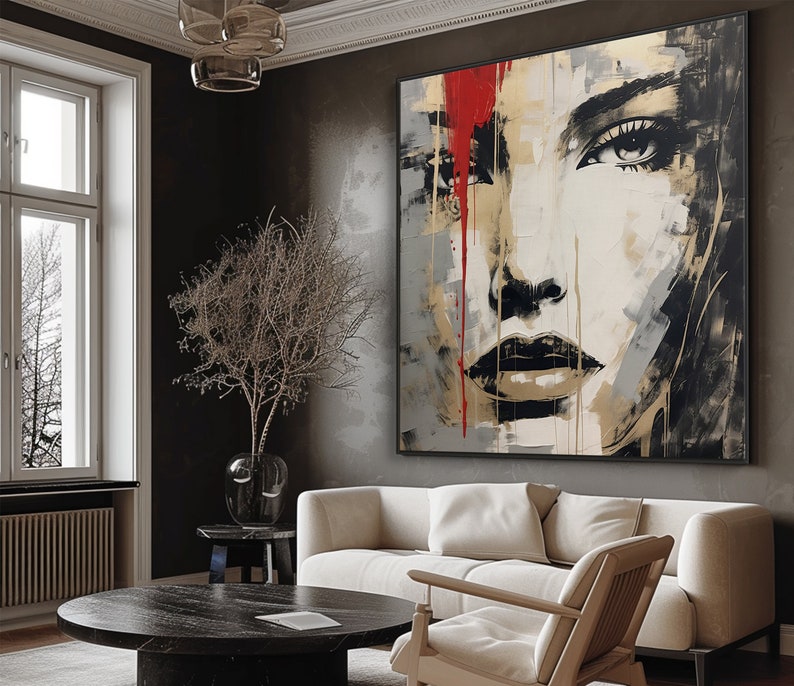 Abstract Woman Oil Painting On Gold On Canvas, 100% Handcatefted Texured Acrylic Art, Chic Home Office Wall Decor,Artistic Gift,Elegant Gift