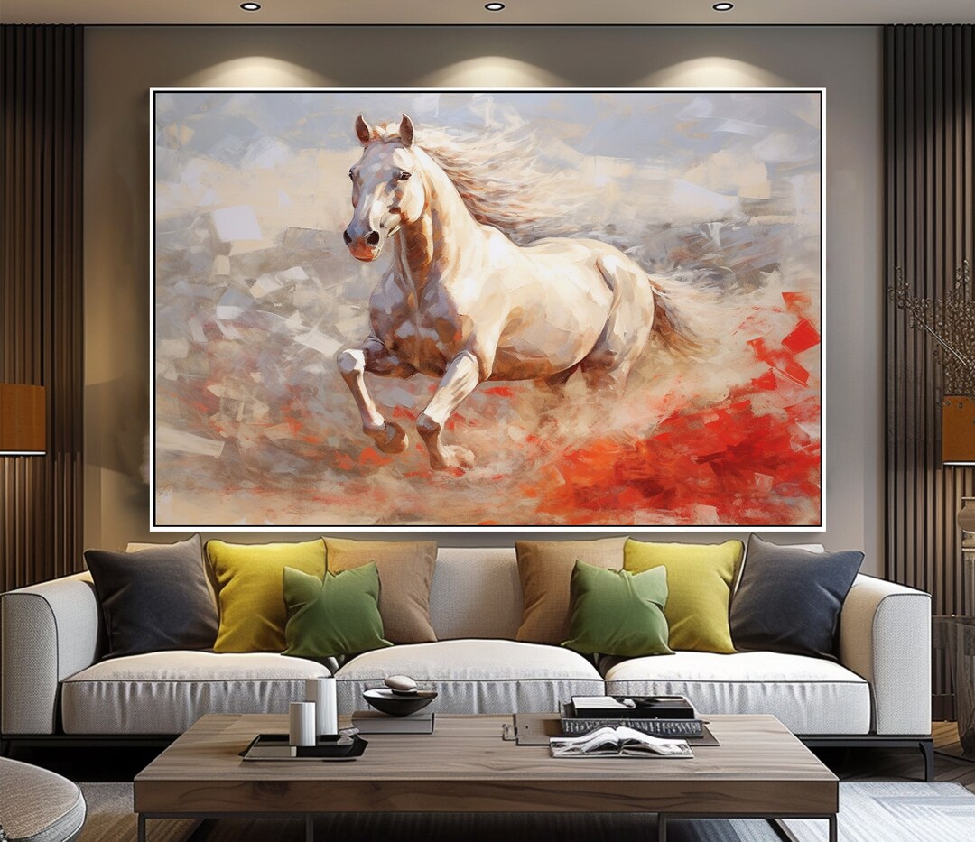 100% Abstract White Horse Oil Painting on Canvas, Textured Painting ...
